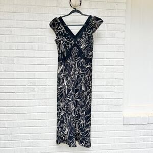 INC International Concepts Vintage Y2K Silk Black Floral Dress
